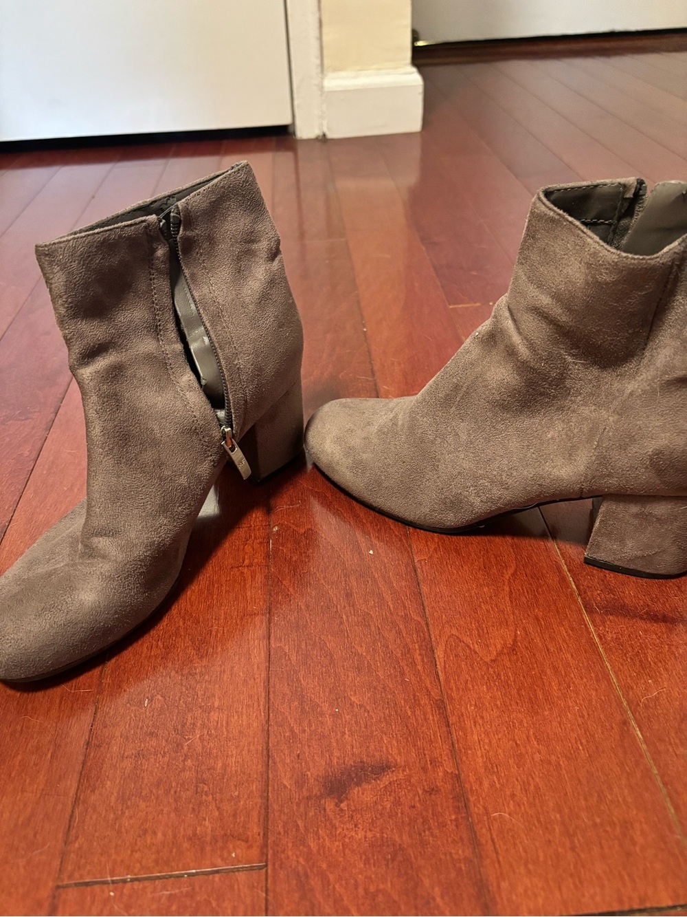 Marc Fisher Gray Suede Ankle Booties with Block Heel